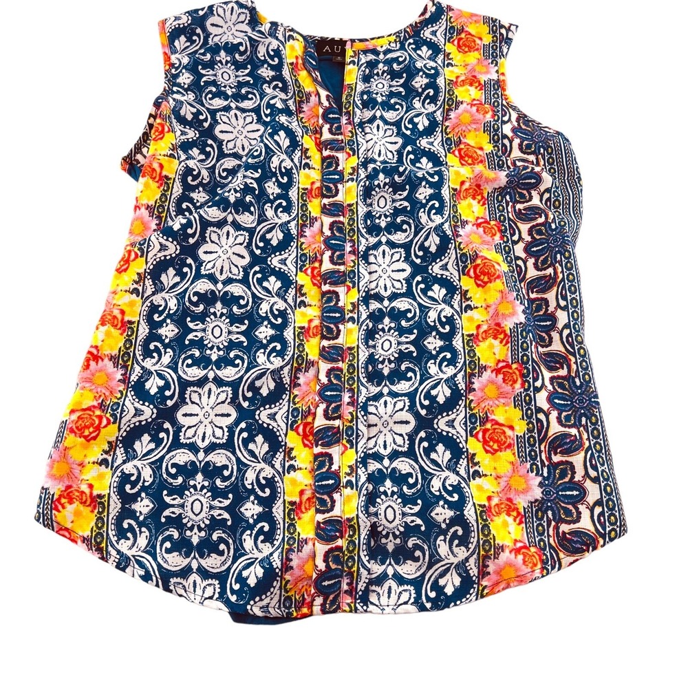 AUW Women's Blouse size Small Colorful sleeveless Pullover stretch